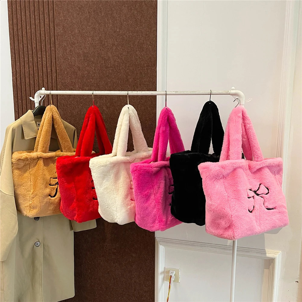 Women Plush Shoulder Bag Fuzzy Top Handle Bag Large Capacity Slouchy Hobo Bag Casual Furry Tote Purse Soft Shopper Bag241226