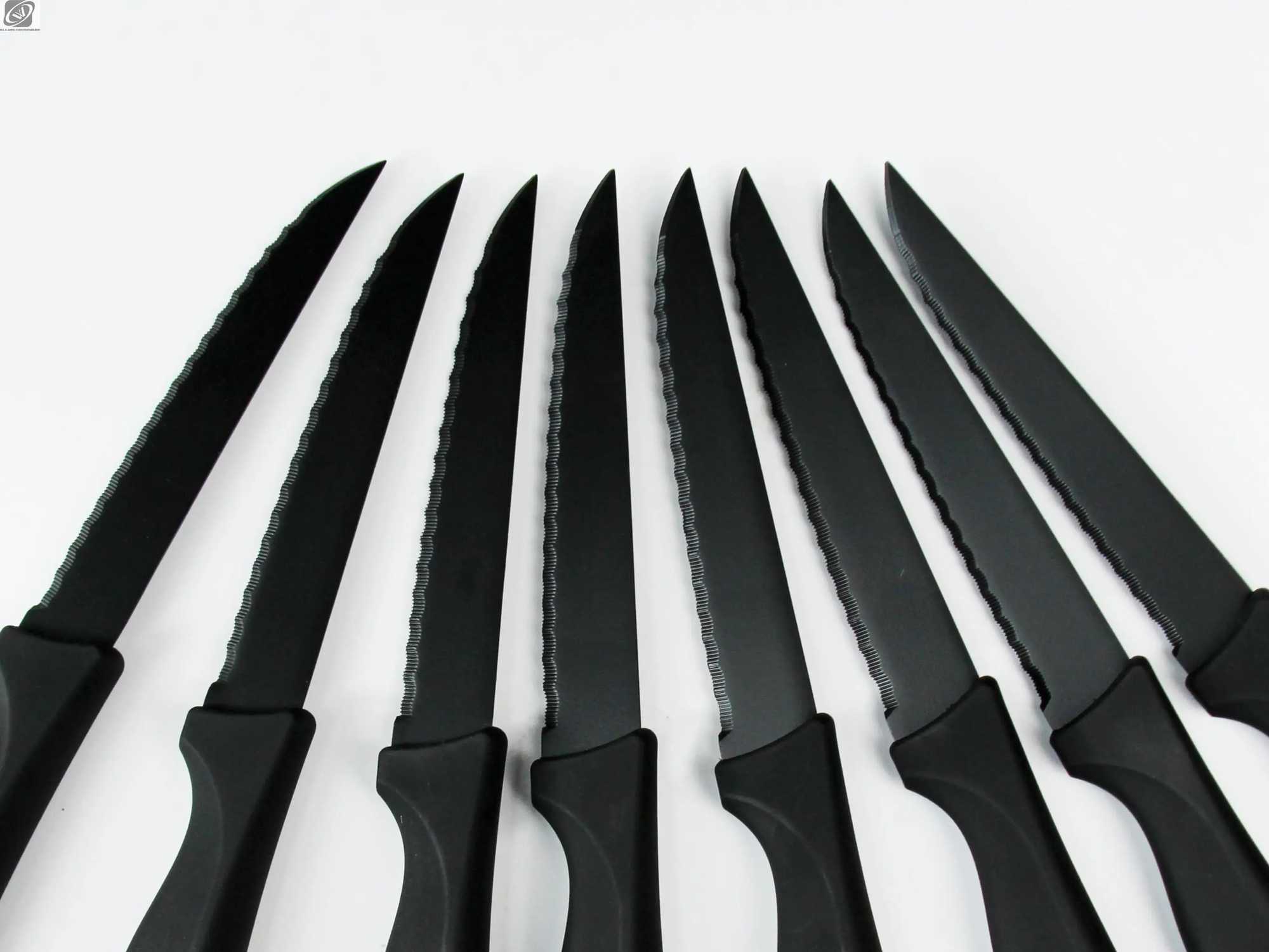 Desktop knife set 4/6/8 pieces black matte Cfort handle polishing knife German stainless steel rodless steak knife set Y241227