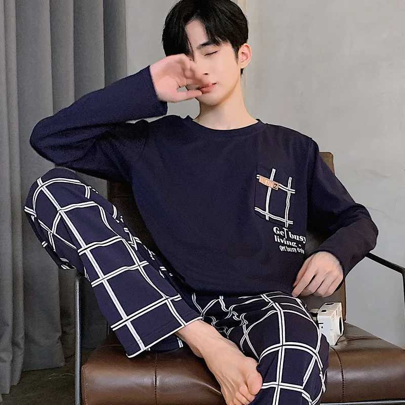 3XL Plus Size Korean Men Pajamas Set Autumn Spring Long-Sleeved Trousers Homewear Youth Nightwear Two-Piece Sleepwear LoungewearXJ241227