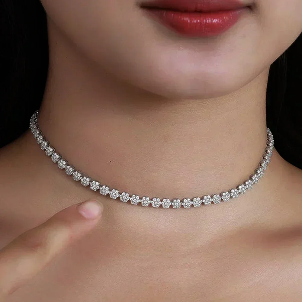 Flower Tennis Necklaces Bracelets for Women 925 Sterling Silver Full Diamond Neck Wrist Chain with Gra Certificate 241226