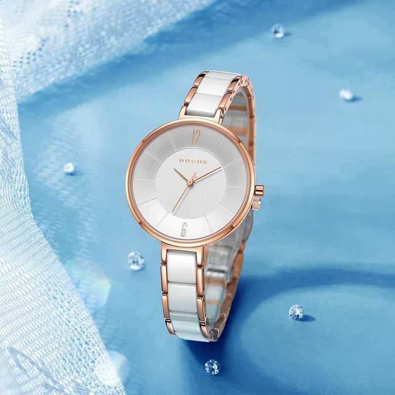 ROCOs Ceramic Fashion Quartz Watch Elegant Ladies Watches Waterproof for Women Slim Clock 241225