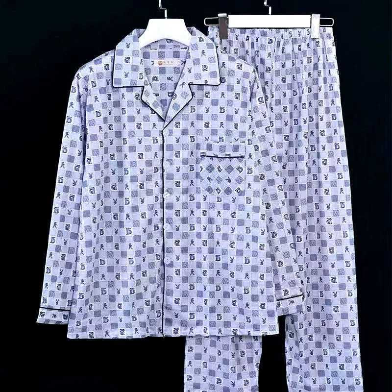 Mens Spring and Fall Long-Sleeved Long Pants Pajamas Cardigan Big Size Korean Nightwear Loungewear Leisure Sleepwear HomewearXJ241227