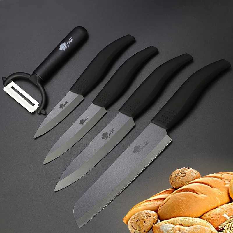 Ceramic Knife cooking set 3 4 5 inch+6 inch Serrated Bread Knife+Peeler Zirconia Black Blade Fruit Cooking Kitchen Knives Y241227