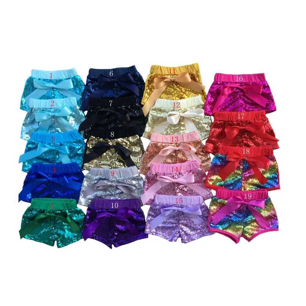 Preschool girl sequined shorts tie bow elastic waist Trousers 1-6Y newly arrived W241227