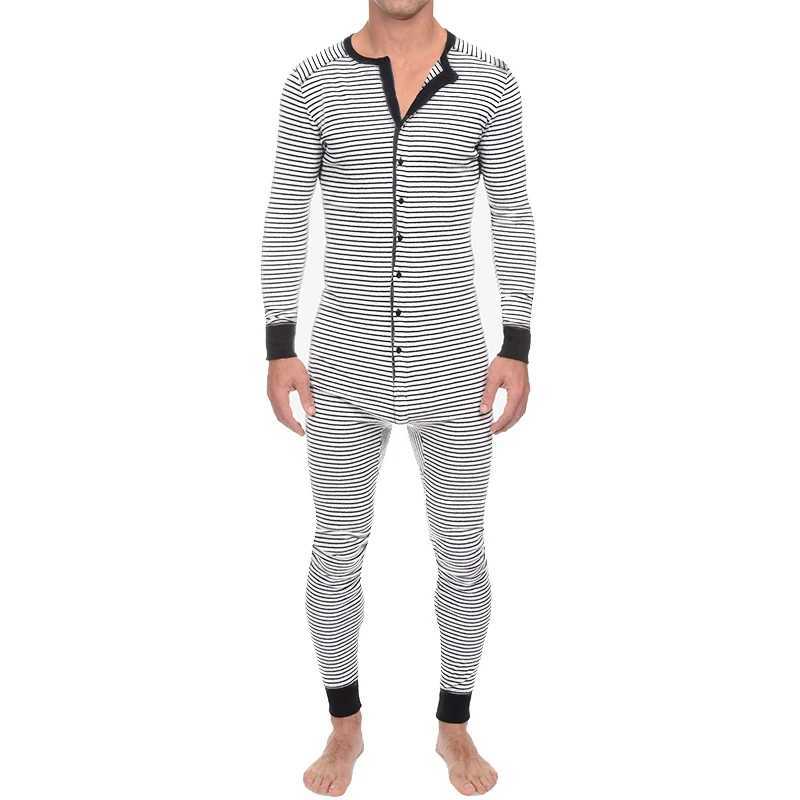 Mens Striped Pajamas O-Neck Long Sleeve Romper Home Wear Cozy Leisure Sleepwear S-3XL 2023XJ241227
