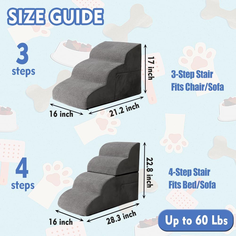 Dog Stairs for Small Dogs High Bed Couch Chair, 17 Inches 3-Step Pet Steps, Dog Ramp for Older Injured Dogs, Cats