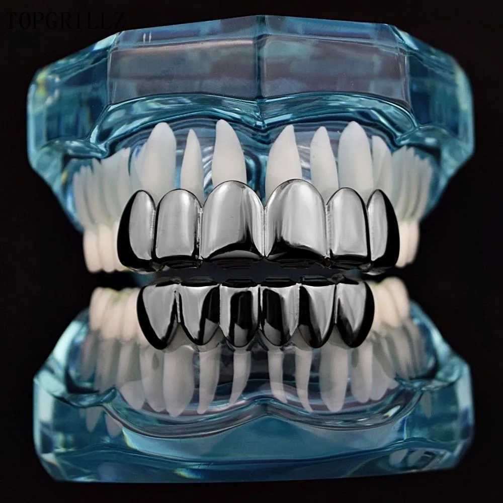 TOPGRILLZ Gold Plated Silver Plated HIP HOP Teeth Grill Top and Bootom Groll Set Sile Vampire Teeth Best Christmas Gift W241227