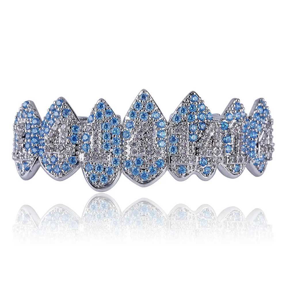 GUCY d Out Hip Hop 1414 Teeth Grillz Bling AAA Cubic Zircon Silver Color Eight Top Bottom Vampire Grills Set For Gift W241227