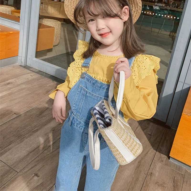 Girls jeans Spring and Autumn denim childrens full set Korean lace girls shirts Princess childrens casual clothing Preschool girls pants 2-7Y W241227