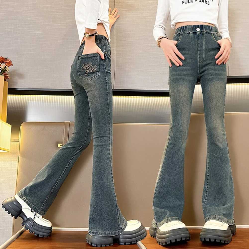 Spring Autumn Fashion Jeans for Girls New Arrvial Kids Vintage Tight Denim Flare Pants Teenage Childrens Slim Trousers 5-14Year W241227