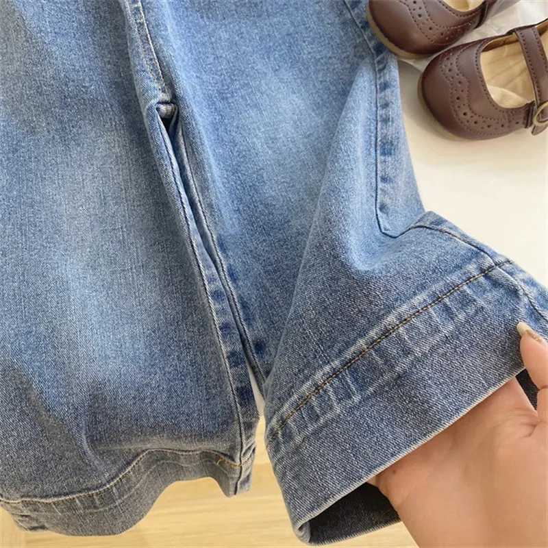 Girls Loose Jeans Children Temperament Straight Pants Girls Fashionable Embroidered Wide Leg Pants W241227