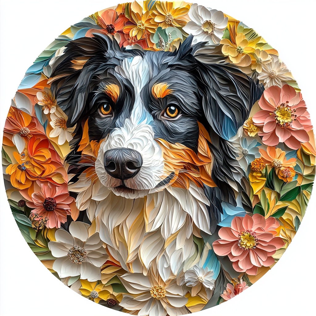 Customized Australian Shepherd Pet Ornaments - Circular Aluminum Decorative Paintings, Unique Souvenir Tombstones for Pets