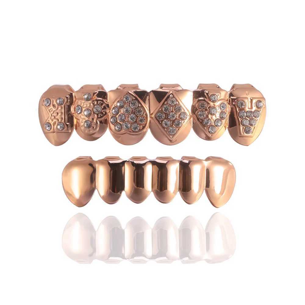 Hip Hop CZ Teeth Grillz Set Top Bottom Mouth Gold Silver Color Teeth Grills Teeth Cs Removable Dental Fashion Jewelry W241227