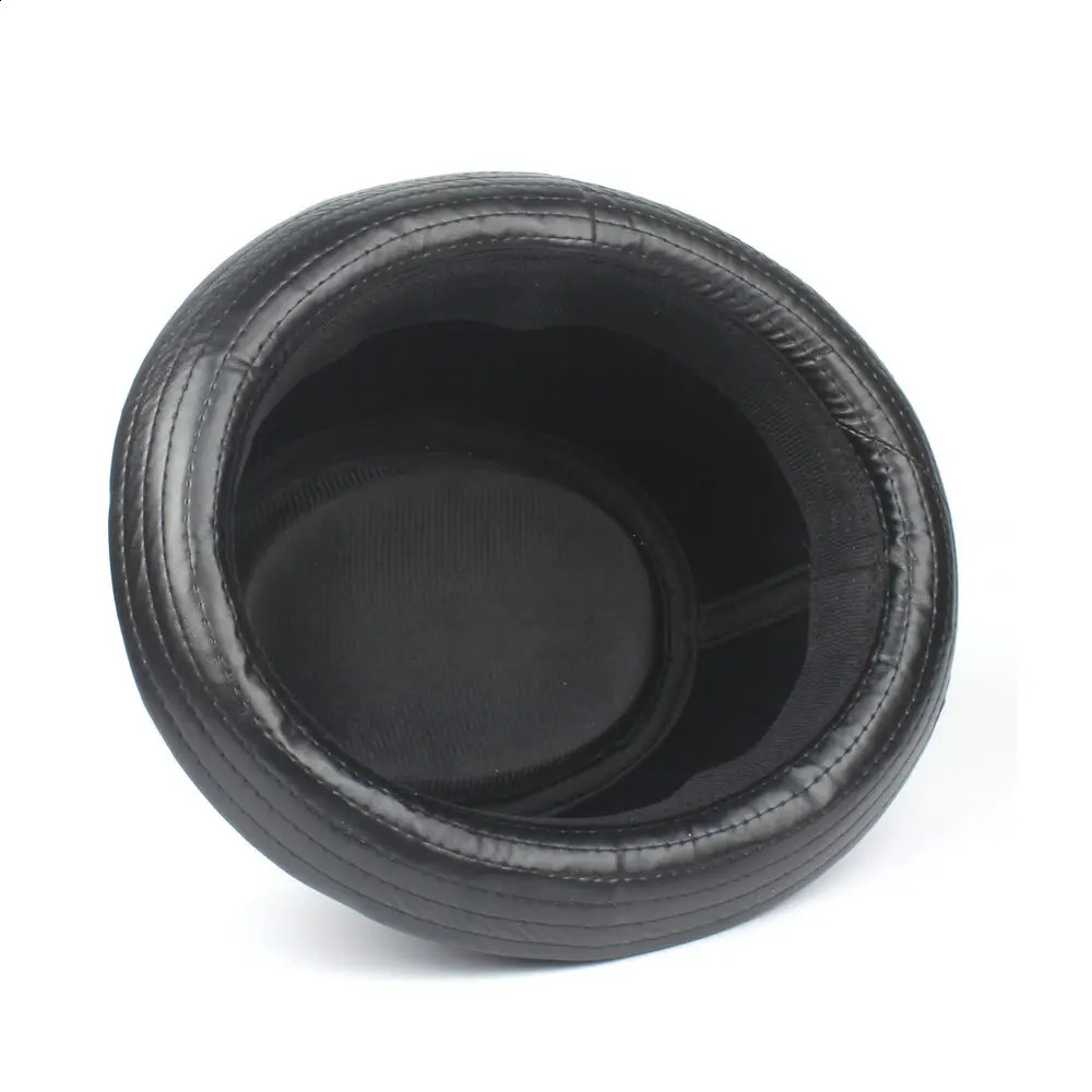 100% Leather Balck Men Pork Pie Hat For Dad Fedora Hat Fasgion Gentleman Flat Bowler Porkpie Jazz Hat Size S M L XL 241226