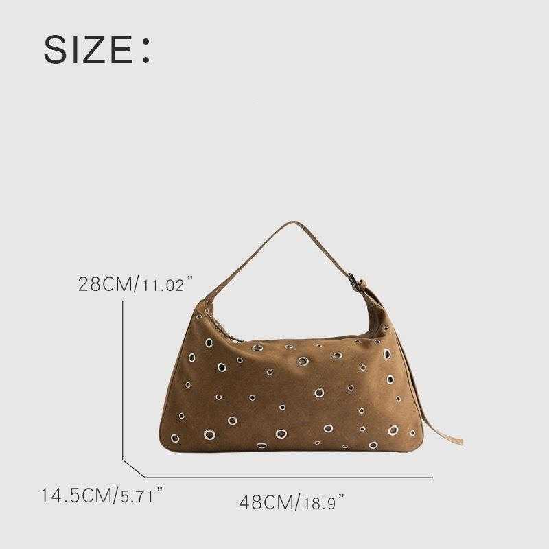 Imitation deer skin velvet armpit bag, Native Western cowboy wide shoulder strap with inlaid circular shoulder bag 241215