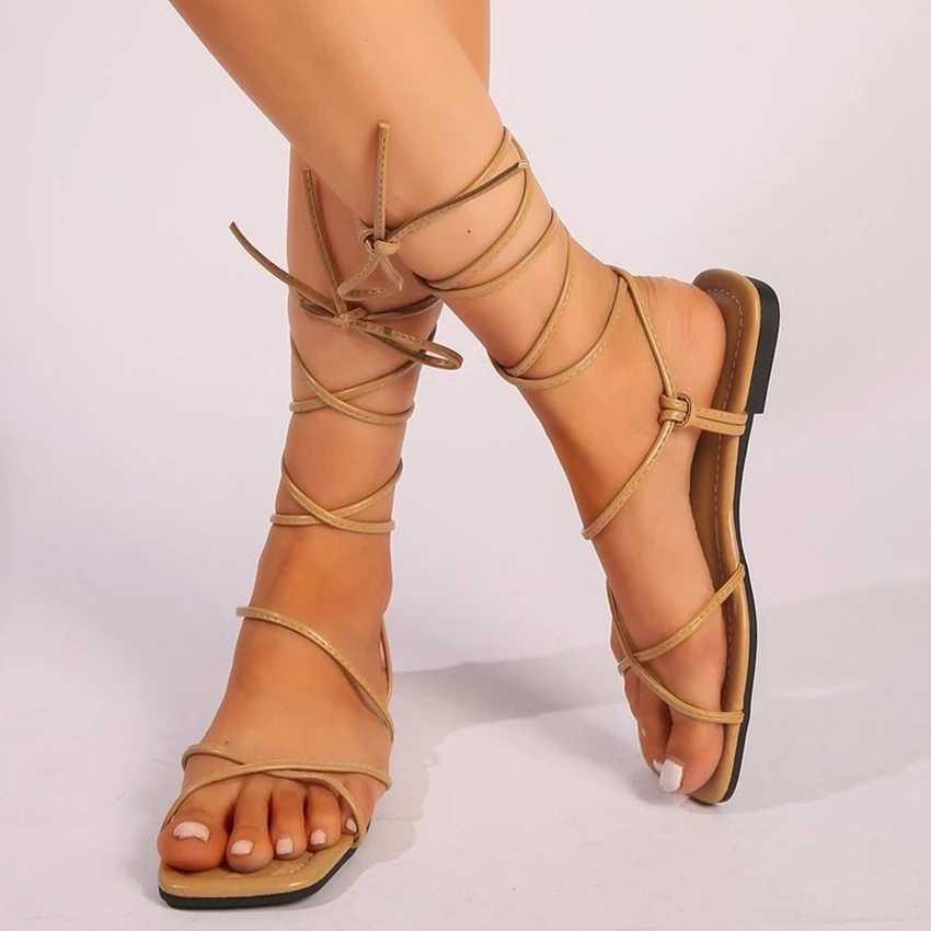 High Quality Sandals Women Summer New Beach Fashion Sexy Flat Casual Cross-Tie Open Toe Fairy Style Narrow Band Shoes Black Rome Sandals 43 T241227