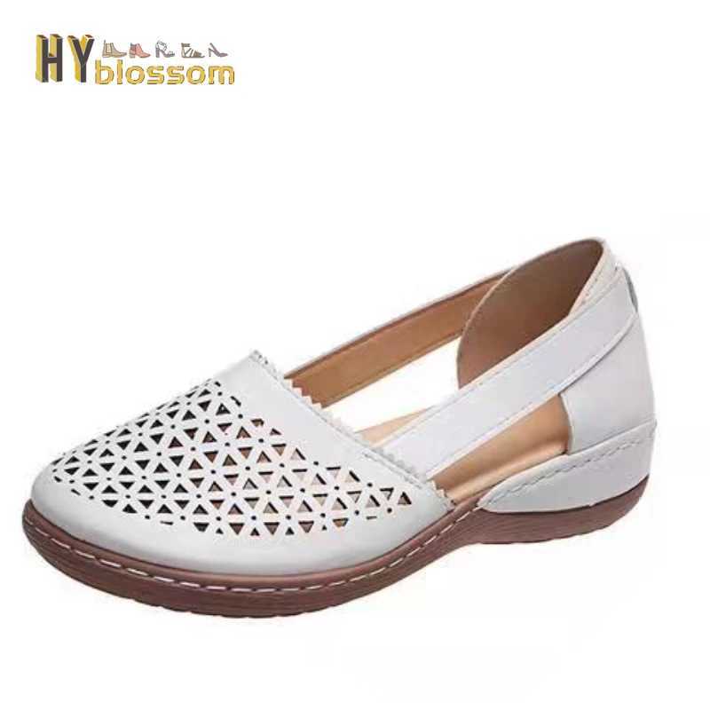 High Quality Summer plus size casual ladies sandals European and American thick bottom hollow solid color ladies single shoes wedge sandals T241227