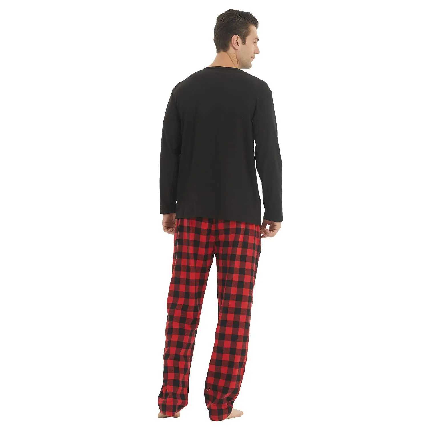 Mens Pajama Sets Long Sleeve Flannel Pajama Bottoms Mens Loungewear Sets Soft Warm Plaid Pj Set for Men Button ShirtXJ241227