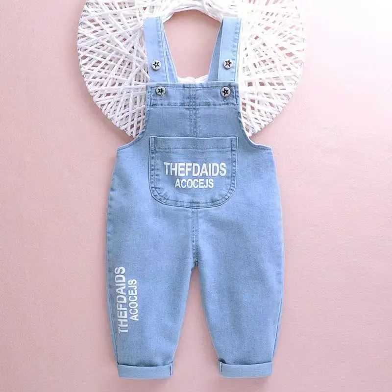 Kids Baby Denim Strap Pants Spring And Autumn Boys And Girls Thin Cute Childrens Fashionable Baby Soft Denim Pants W241227