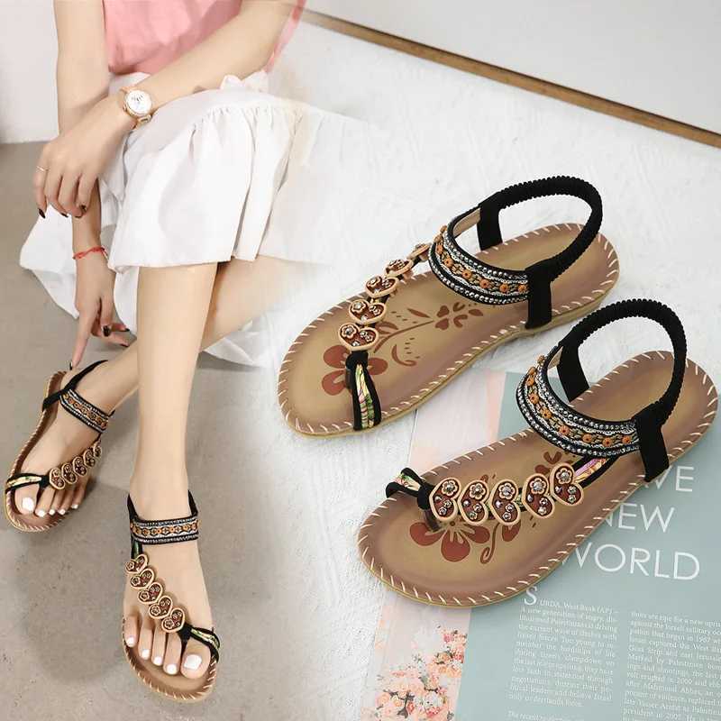 High Quality Plus Size 35-43 Shoes for Women Summer Women Sandals Rhinestone Open Toe Fashion Solid Color Beach Sandals Non-slip Shoes T241227