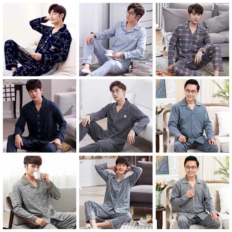 Men Sleepwear Plaid Print Cotton Pajama Sets for Man Long Sleeve Pajama Pants Sleepwear Pyjama Male Homewear Lounge Wear ClothesXJ241227