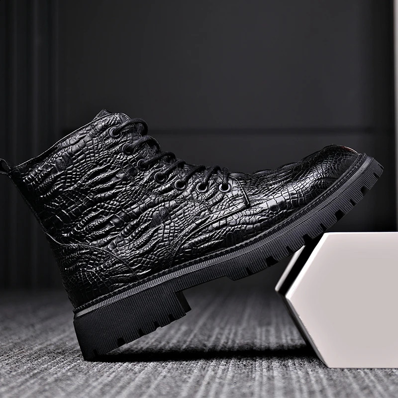 Grain Cow Leather Martin Boots Fashion Men Ankle Boots Genuine Leather Casual High-top Men Boots Winter Boots 241226