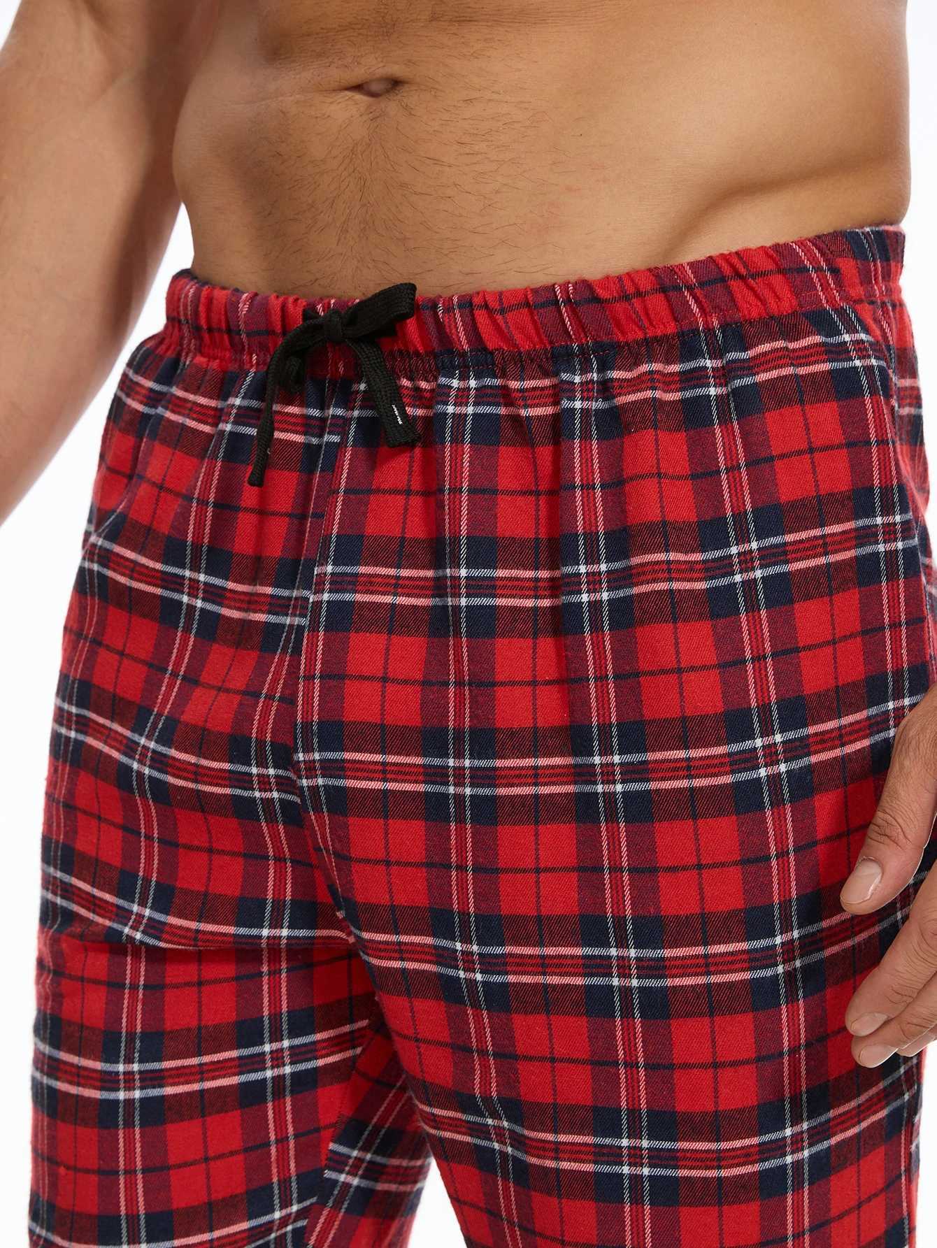 Mens homewear suit fashion leisure solid colour pyjamas plaid pyjama trousers home daily wear suitXJ241227