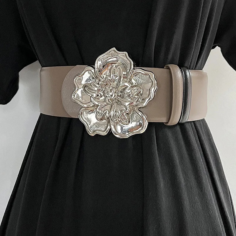 ladies wide belt elastic vintage buckle leather wide fashion wild pin buckle womens belt waist seal belt 241226