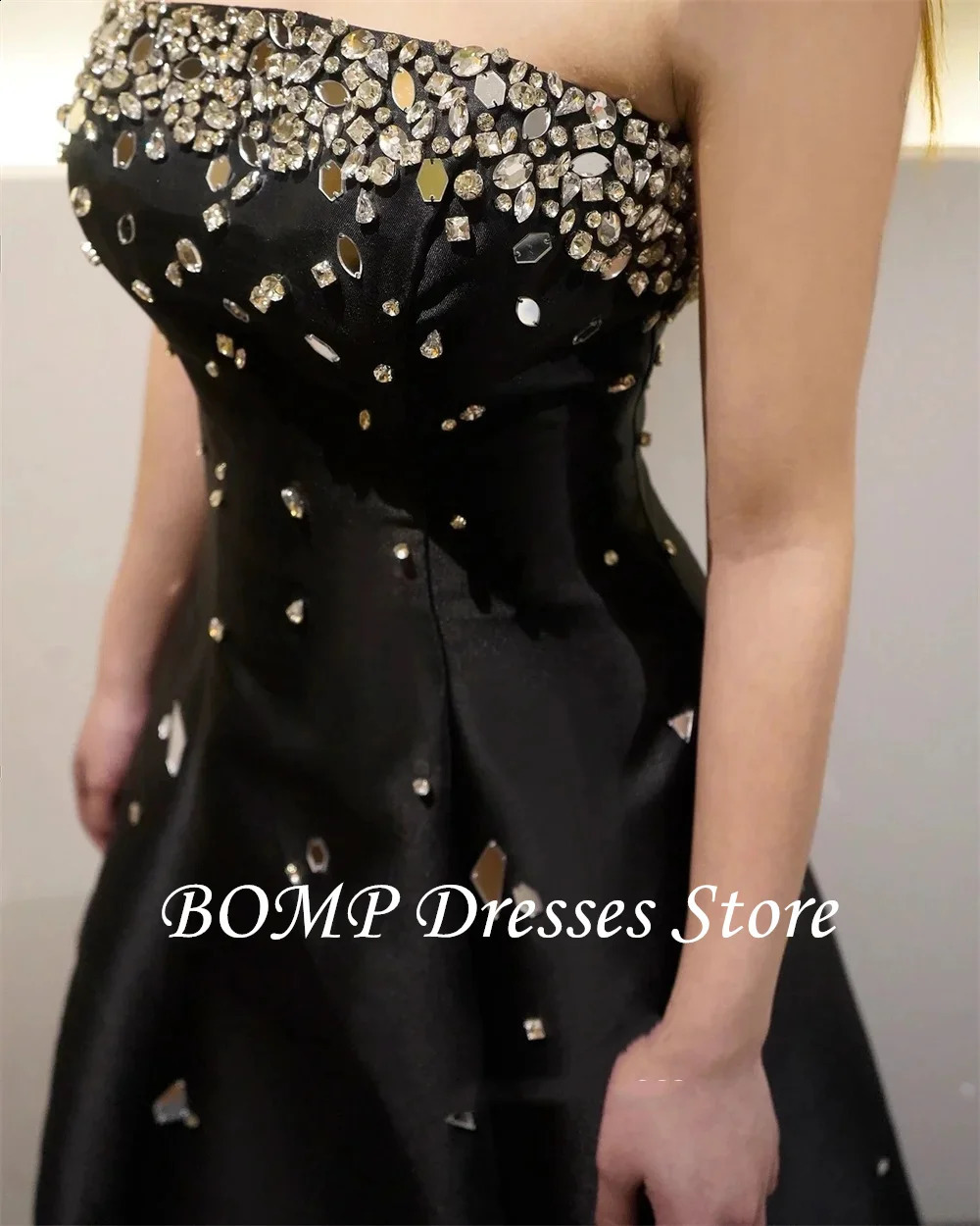 BOMP Dubai Black Appliques Sequined Beaded Evening Dress for Women 2025 Elegant Birthday Party Formal Gowns Customized 241223