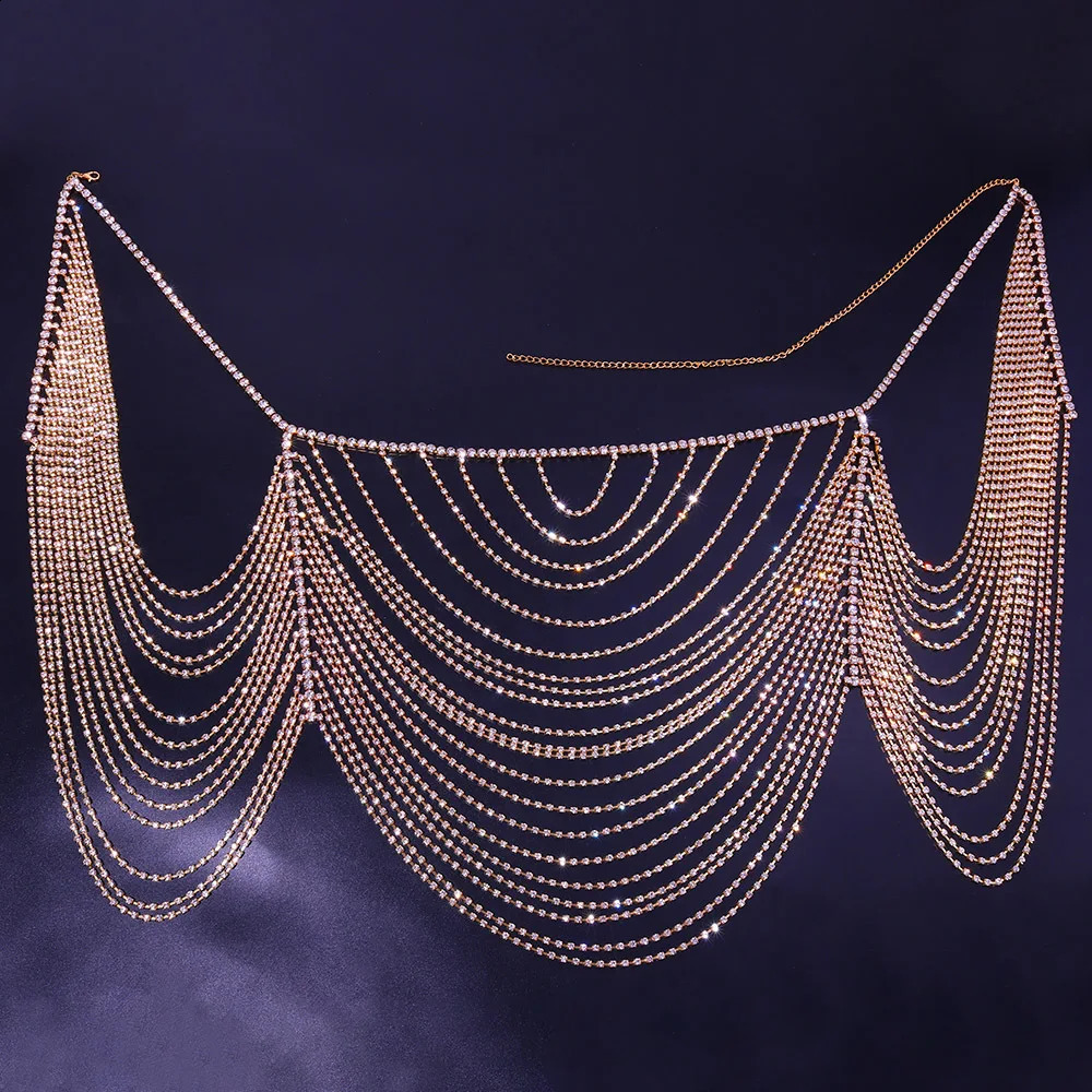 Personalized Multi-layer Hollow Light Style Rhinestone Clothing And Skirts Two Piece Set Body Chain Jewelry 241226