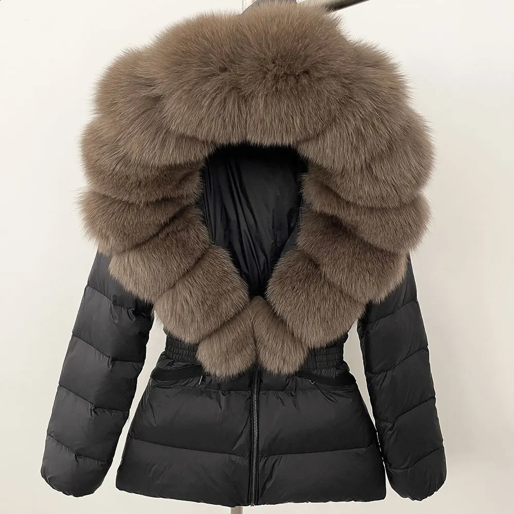 Winter Women Real Fox Fur Collar Down Jacket Ladies Short Warm Puffer Coat Female Loose Parka 241223