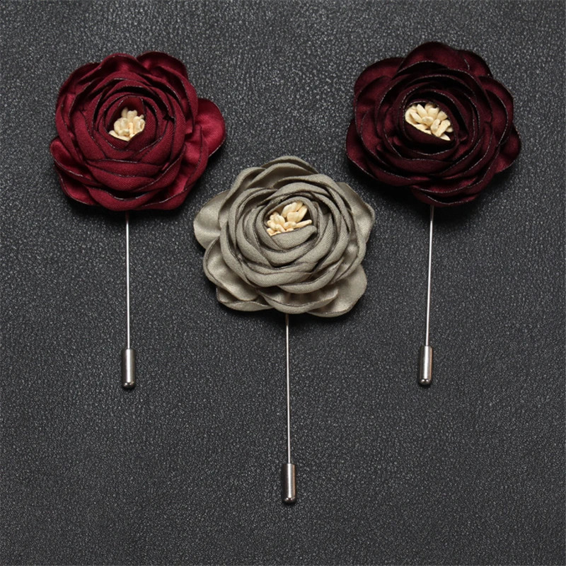 BoYuTe 10 Pieces/Lot High Quality Handmade Fabric Flower Rose Lapel Pin Brooch Men Classic Wedding Boutonniere 16 Solid Colors 241227
