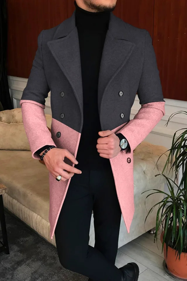 Fashion Mens Personalized Autumn Long Coat Printed Button Lapel Business Winter Jacket Casual Nylon Oversized Top 241220