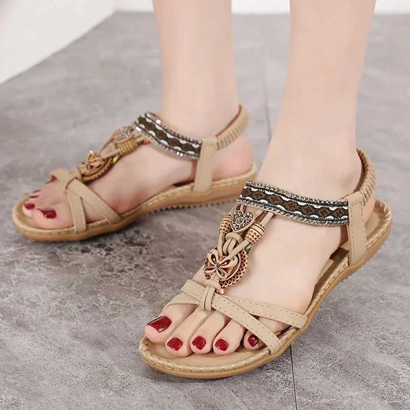 High Quality Rimocy Summer Women Bohemian Sandals Crystal Foam Non-slip Sandals Women Elastic Band Strap Low Heels Rome Shoes Sandals T241227
