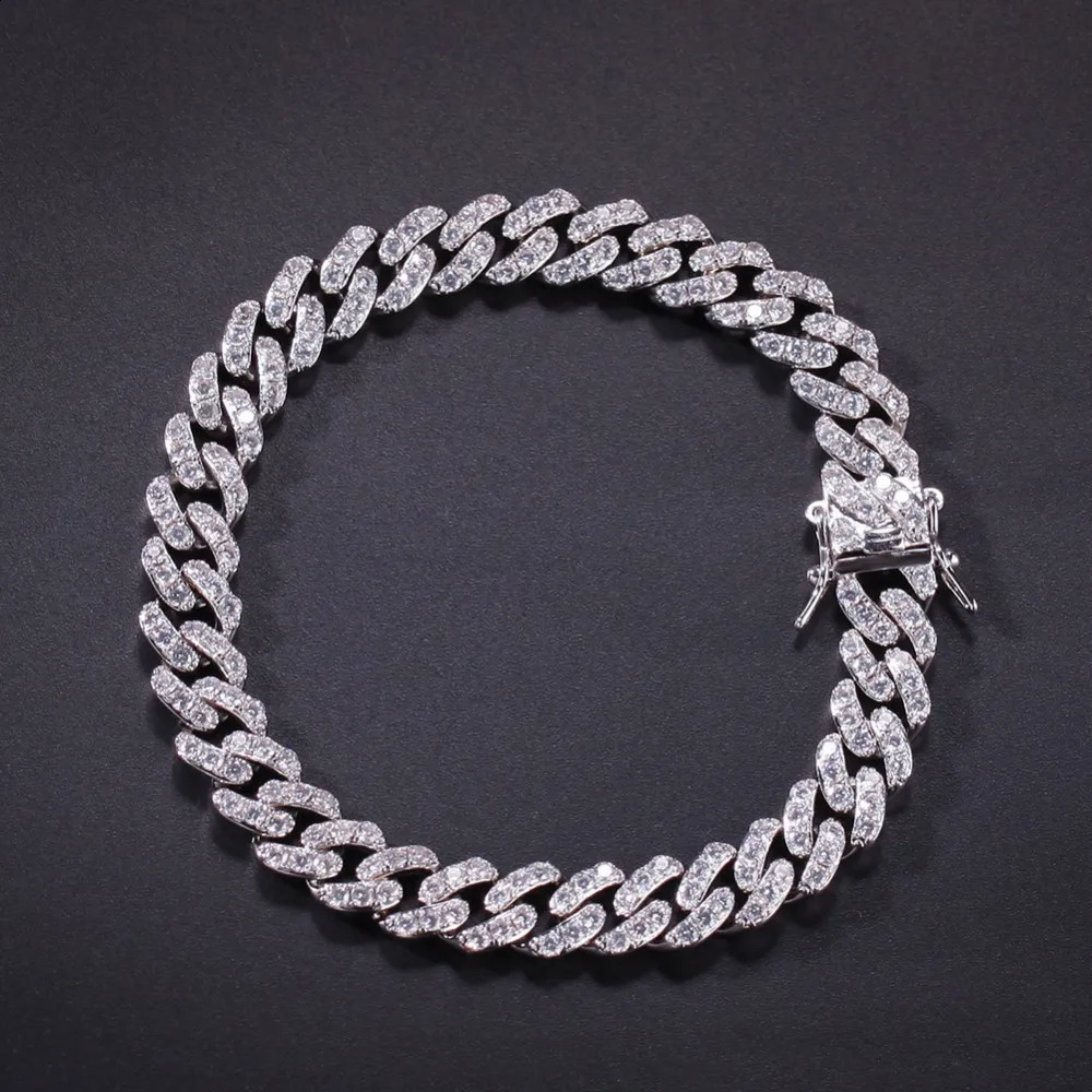 UWIN 9mm Iced Out Cuban Link Bracelet Zircon Hip Hop Fashion Punk Chain Bling Charms Jewelry 241227