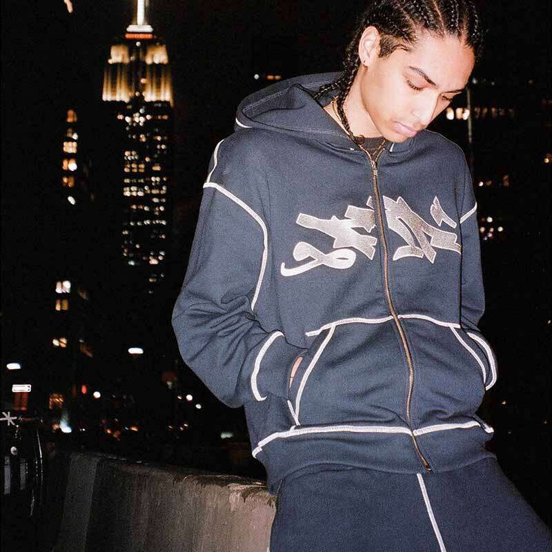 American Hoodie Zipper cardigan Printed Reverse Line Sweatshirt Set Personalized Street Y2K