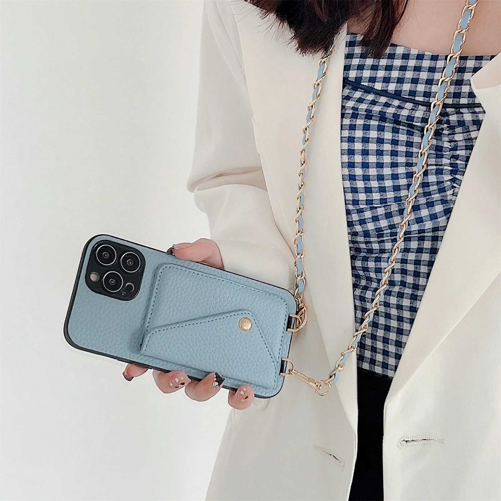 Crossbody Wallet Phone Case for IPhone 16 15 14 13 12 11 Pro Max XR XS X Card Holder Lanyard Chain Strap Cord Bag Leather Cover Z250207
