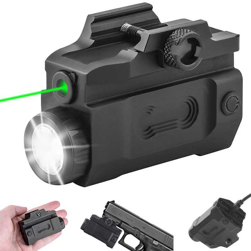 800 Lumens Pistol Flashlight Laser Combo USB Rechargeable Weapon Gun Light with Red/Green Laser Beam Compact 20mm Rail LED TorchW241227