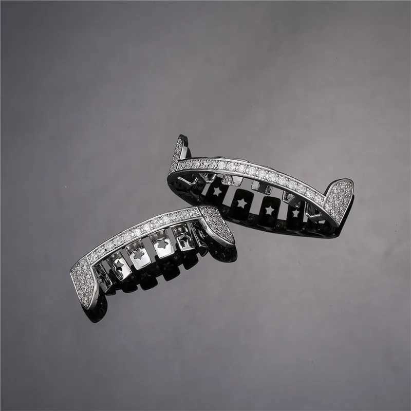 Feel Style Teeth Grillz Set For Unisex Cubic Zirconia Stone Top Bottom Teeth Grills Box Packing Hip Hop Jewelry For Men Women W241227