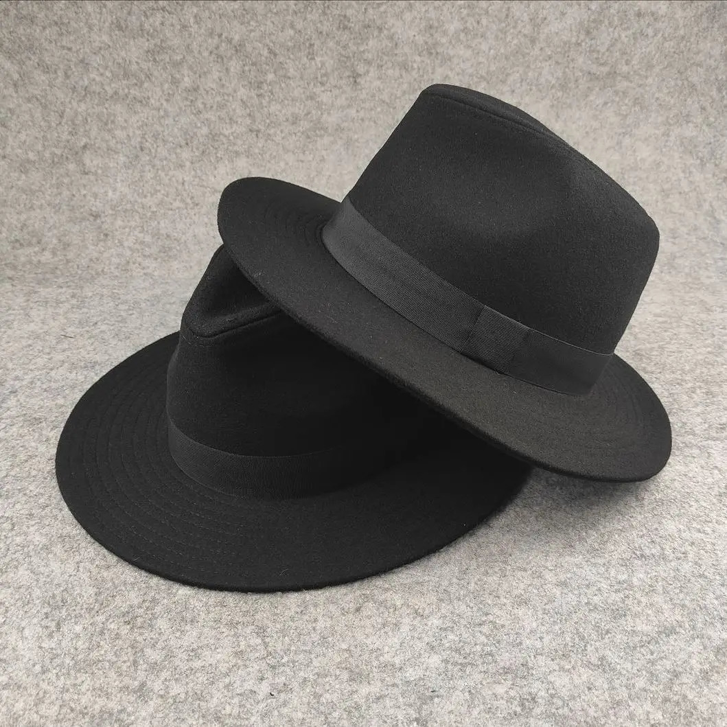 Plus SIze Woolen Fedora Hat Autumn Winter Men Top Hats Trendy Formal Wedding Decorate Black Panama Cap Fedoras Gorras 241226
