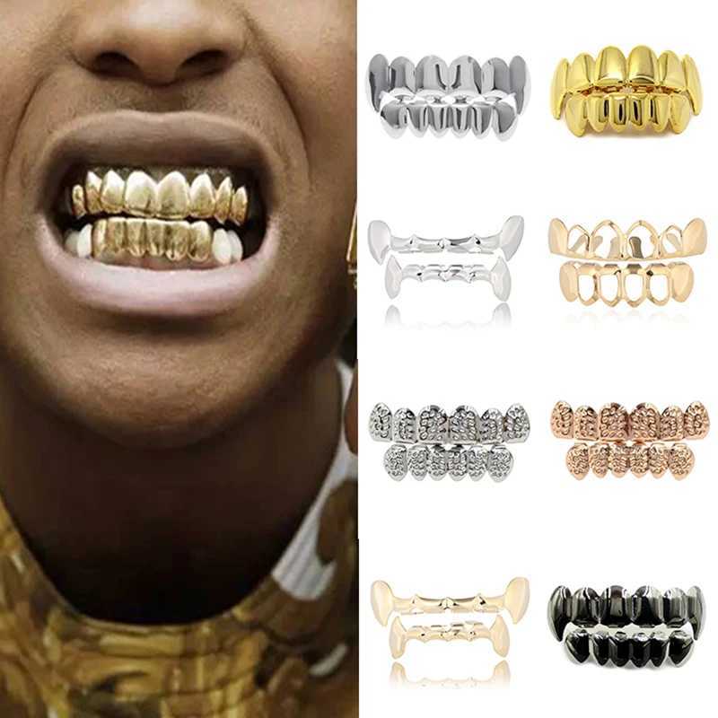 Hip Hop Gold Teeth Grillz Set Top Bottom Tooth Grills Dental Mouth Punk Teeth Cs Cosplay Party Rper Jewelry New 2022 Hot W241227