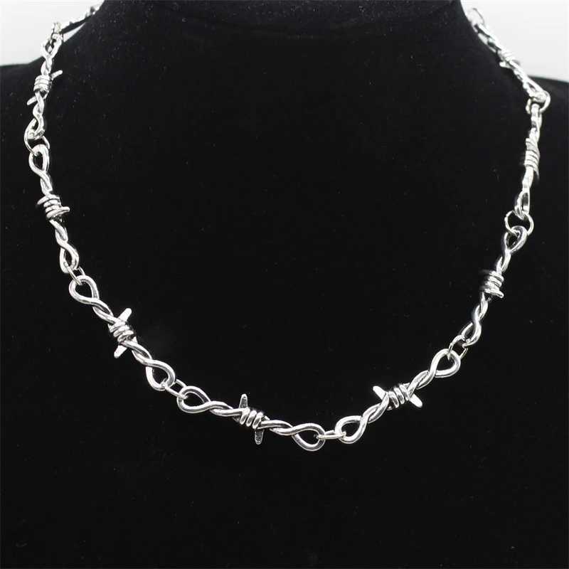New Tiny wire thorns iron unisex necklace ladies hip-hop gothic punk style baed wire small thorn chain collar giftXJ241227