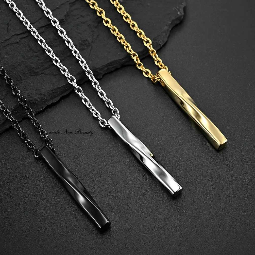 Rectangle Pendant Necklace Fashion Geometric Titanium Steel Hip Hop Tren Spiral Straight Chain Vintage Men Jewelry GiftXJ241227