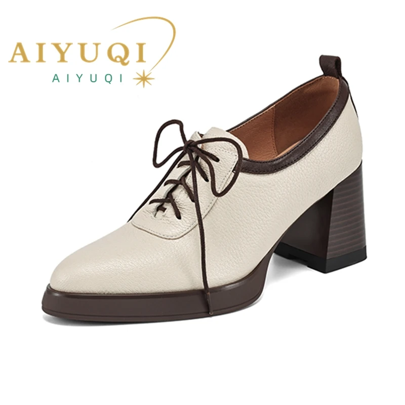 AIYUQI Thick Heel Female Shoes Spring and Autumn Women's High Heels Pointed Lace-up Fashion Shoes for Women