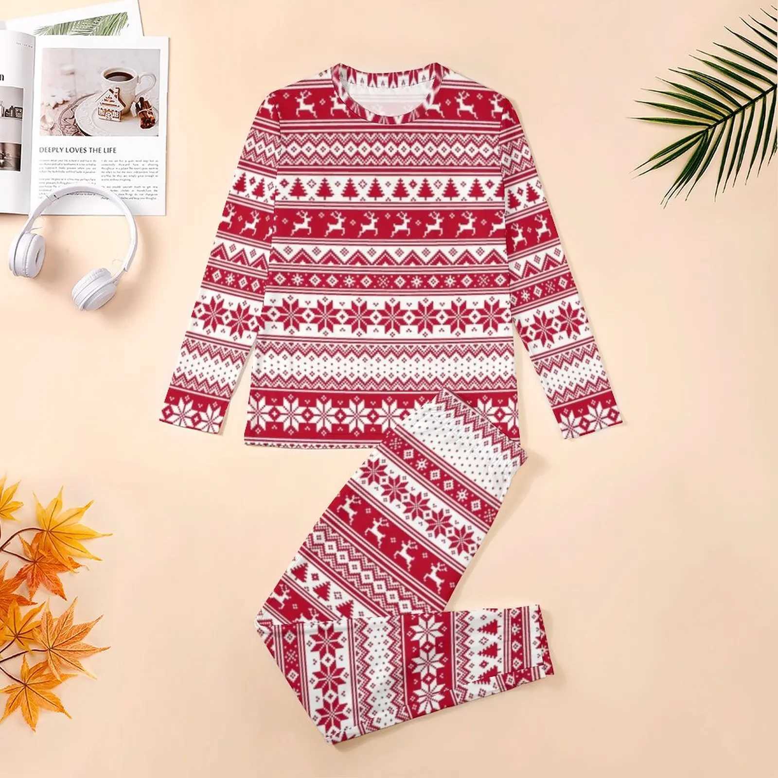 Nordic Christmas Pajamas Daily Two Piece Vintage Print Kawaii Pajama Sets Male Long-Sleeve Casual Graphic Nightwear 3XL 4XL 5XLXJ241227