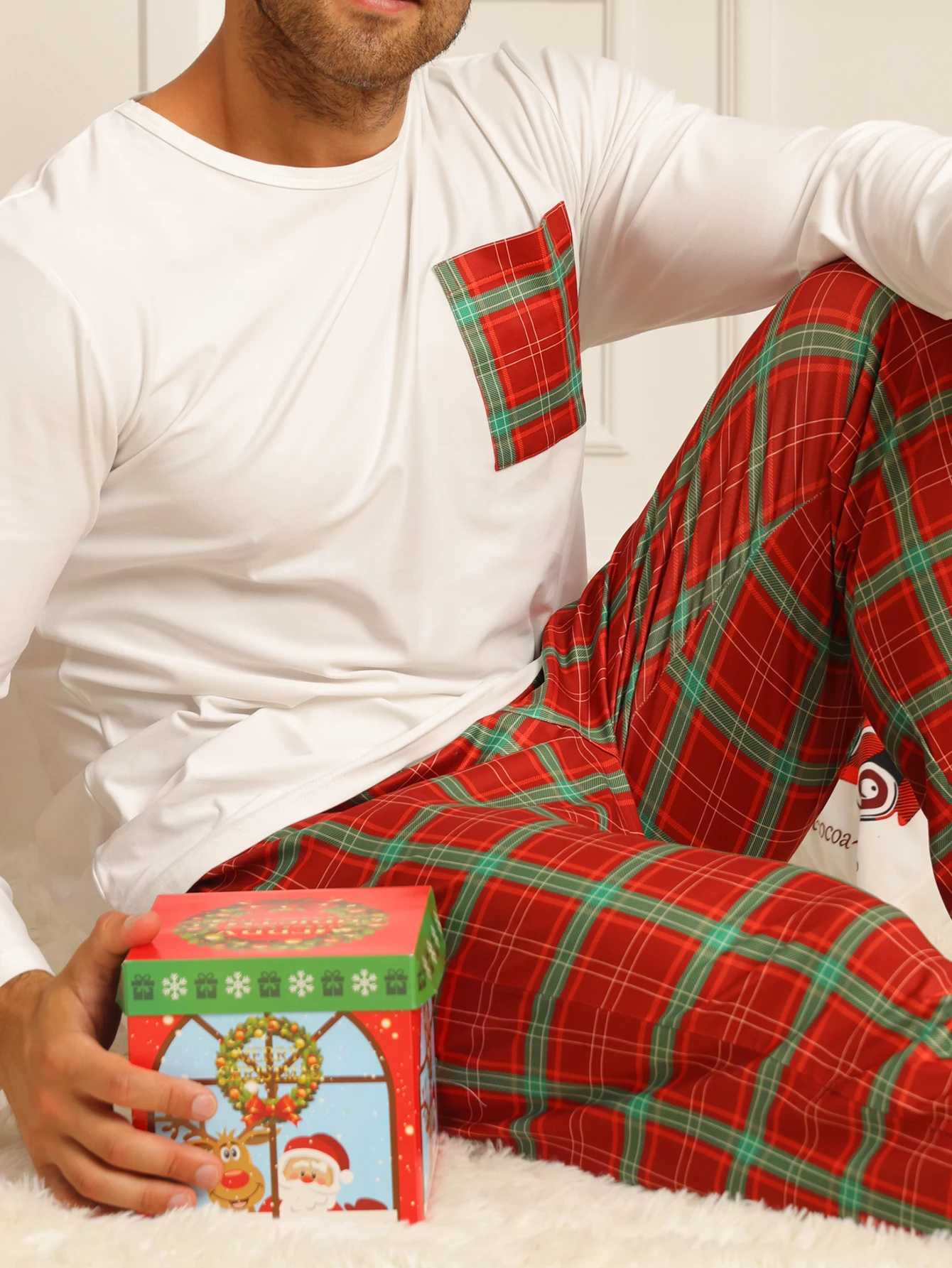 Two piece sets mens pajamas autumn and winter long sleeved pants checkered sleepwear setXJ241227