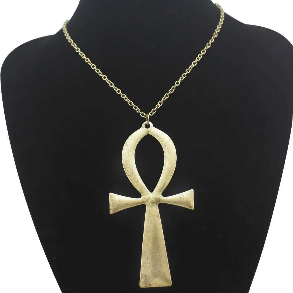 10x5cm Vintage Egyptian Life Big Ankh Cross Pendant Long Chain Necklace Fashion Jewelry Men and Women Accories DropshippingXJ241227