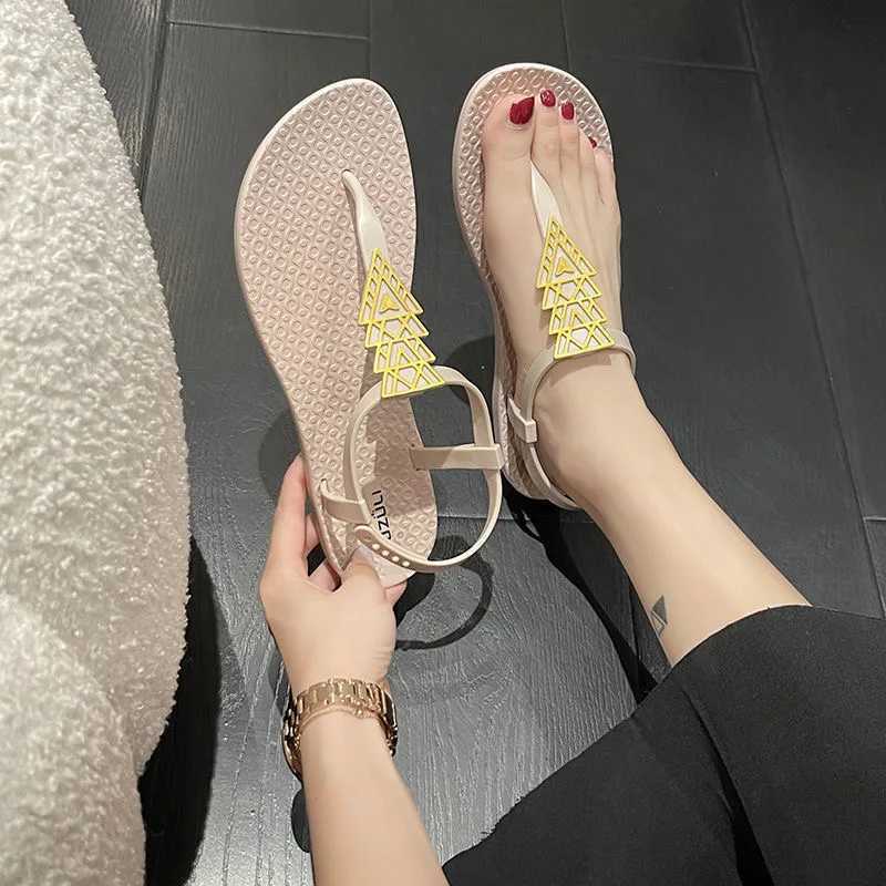 High Quality Ipomoea Women Sandals Summer Flat Shoes Female Bohemian Flip Flops Ladies Vacation Beach Sandals Girls Street Footwear T241227
