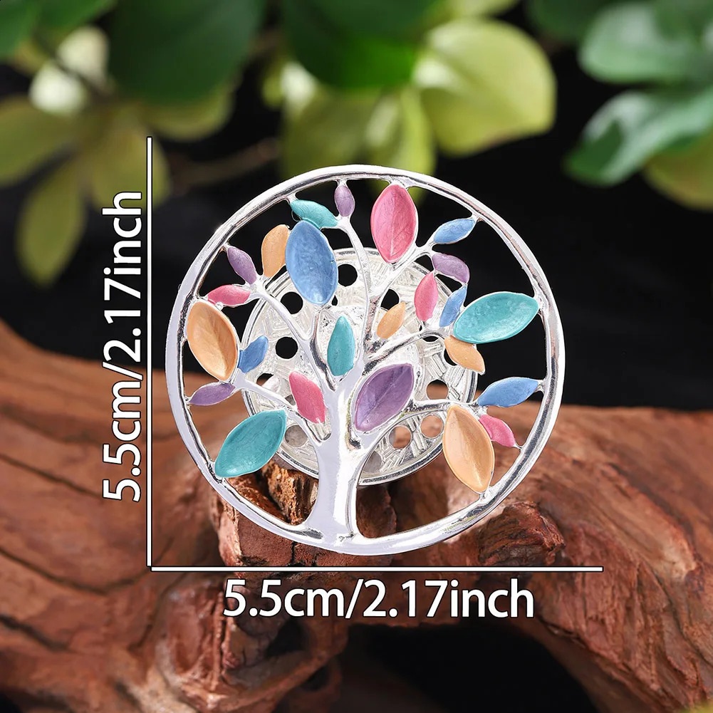 MeiceM Magnetic Button Brooch Zinc Alloy Geometric Round Tree Of Life Drop Oil Cutout Elegant All-In-One Brooch For Women 241227