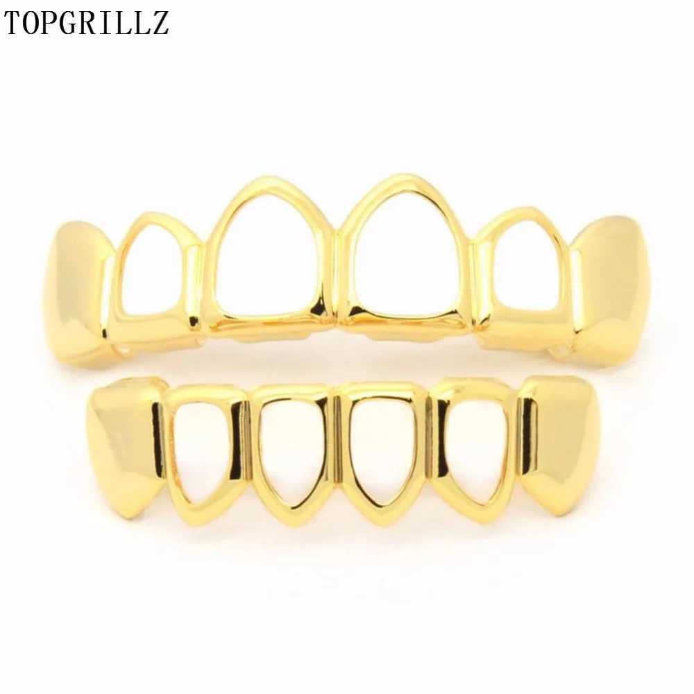 Real Shiny! New Fit Rose Gold Color Plated Vampire Open Face Hallow Gold Grillz Set For Christmas Gift. Party W241227